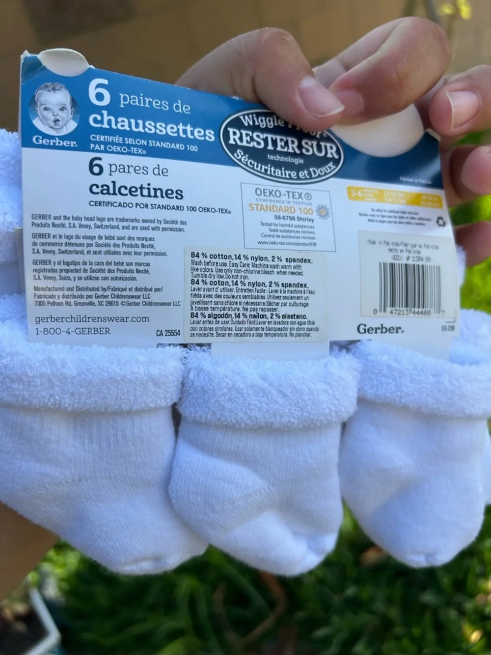 Carter's White Baby Socks Pack with Subtle Green & Gray Stripes